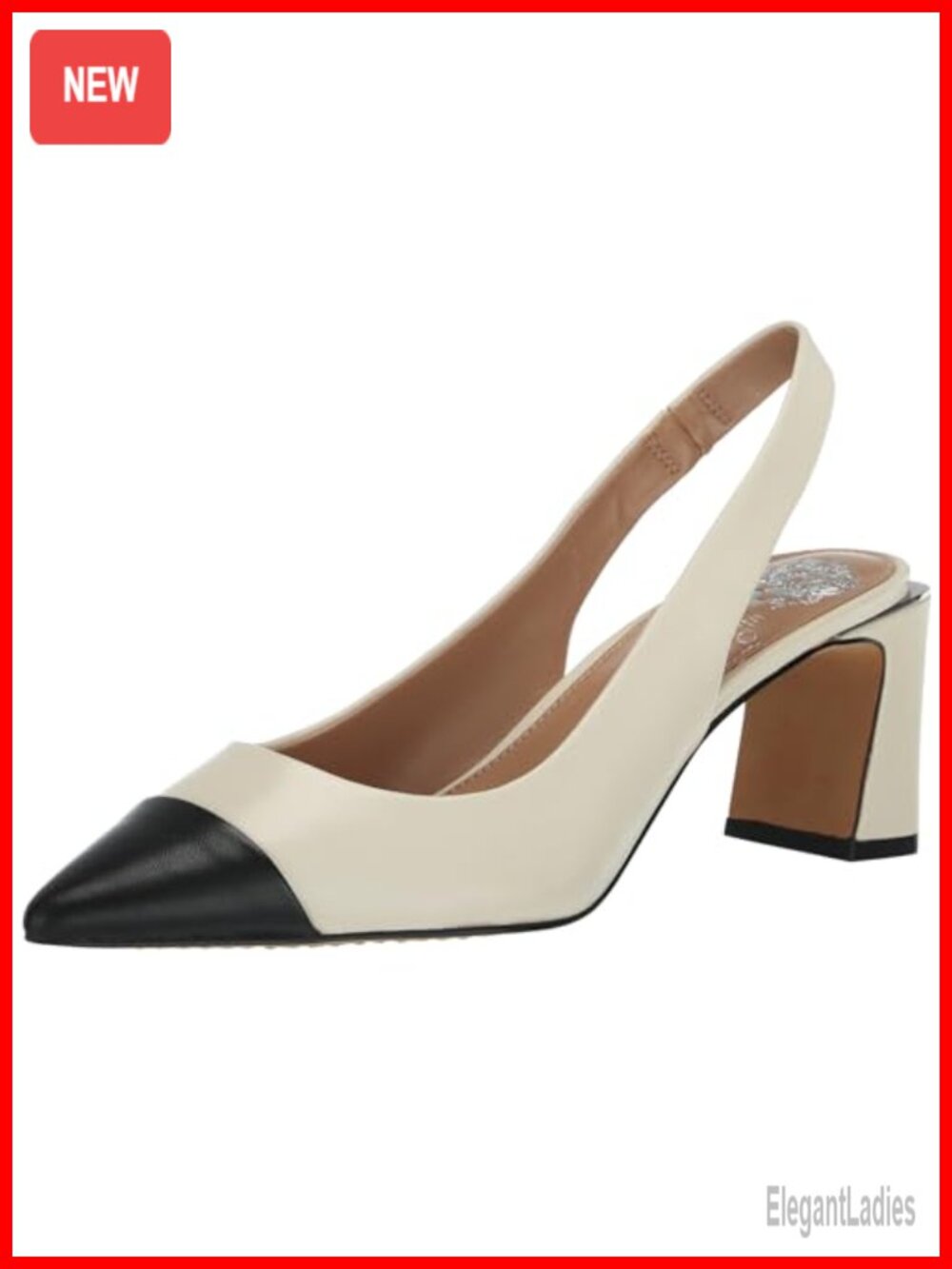 Women's Leather Slingback Block Heel Pumps Pointed Toe 2.6 Inch